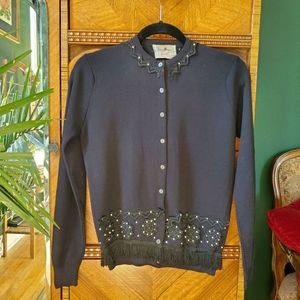 Vintage 50s AS-IS Cardigan Fringe Applique Crafty
